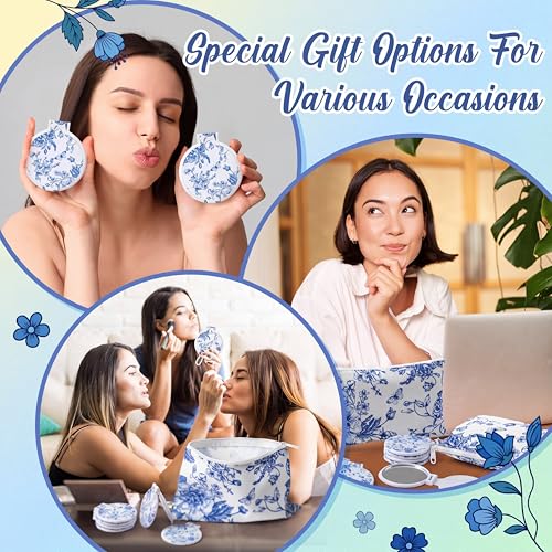 Gilprop 20 Pcs Bridal Shower Favors for 10 Guests, Makeup Bags with Mirror - style: Blue Plain Flowers