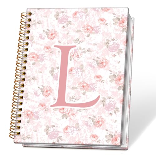 Pink Floral Personalized Initial Letter L Notebook Journal, Custom Gifts, Personalized Monogrammed Gifts for Women, Cute Custom Hardcover Spiral Notebook for School,5.5 x 8.3 - color: 00-coquette Floral(l)