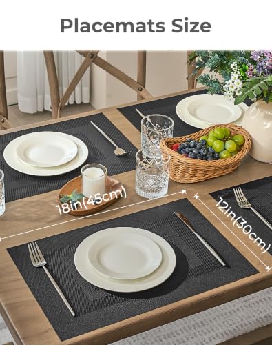 Leetaltree Black Frame Placemats Set of 4 - Heat Resistant Non-Slip Place mats for Dining Table, Washable Durable PVC Vinyl Woven Table Mats（Black Frame, 4） - color: F1- Black Frame, size: Set of 4