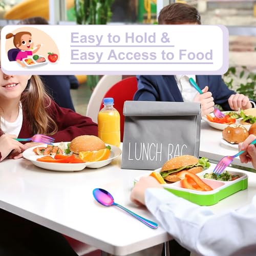 E-far Toddler Utensils, 10 Pcs Rainbow Stainless Steel Kids Silverware Set - color: Rainbow