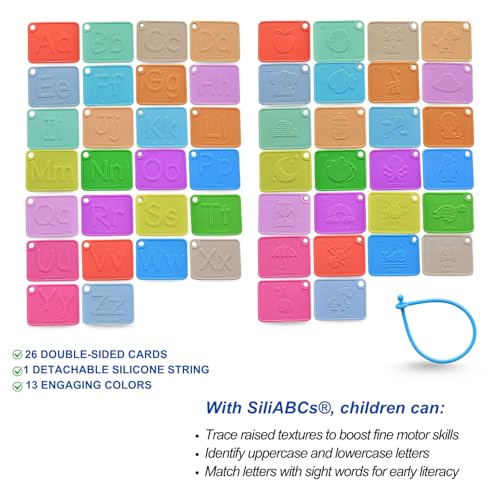 SiliABCs Alphabet Flash Cards, Non-Toxic Silicone Alphabet Flash Cards for Toddlers 1-3, Montessori Toddler Preschool Alphabet Learning Activities, Dishwasher Safe Soft Baby ABC Cards