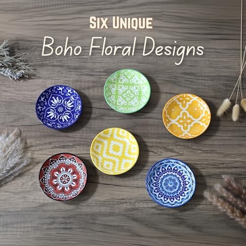 Ceramic Dipping Bowls, 3 oz Soy Sauce Dish Pinch Bowls Set of 6 - color: Vibrant Mandala