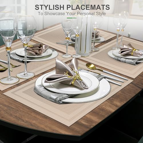 BETEAM Placemats Set of 4, Woven Vinyl Place Mats for Dining Table, Beige - color: Beige, size: 4 Pcs