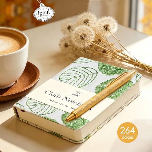 Pocket Notebook, A6 Journal, Small Embroidered Journal, Cute Fabric Notebook, Lay Flat Hardcover Journal, 4x6 Lined Notebook & Sketchbook, Personal Writing Journal for Women, White Leaf - color: A6-Leaf White