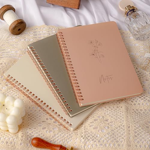 MGGAO 3 Pcs Spiral Notebooks For Women, Aesthetic College Ruled Journal - color: Pack 1