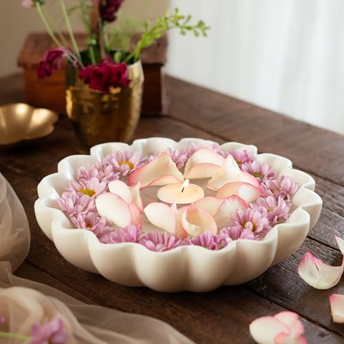RITUALISTIC Marble Lehar Urli | Urli for Flower Decoration | Marble Urli Bowl for Home Decoration | Kitchen Décor | Bowl for Decorations | Perfect for Festive Occasion & Valentine's day gift - style: Lehar Marble Urli