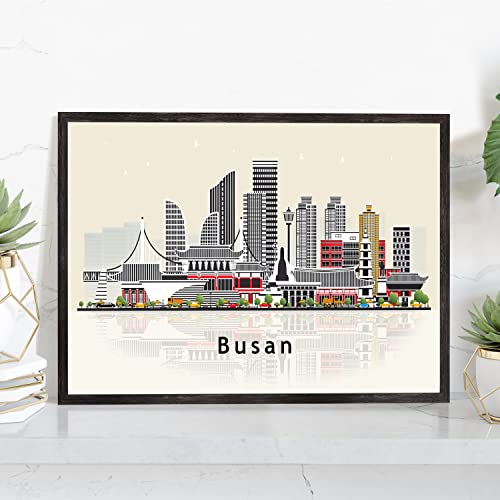 Pera Print Busan Poster, South Korea Illustration Skyline City Poster, Modern Skyline Busan Poster, Cityscape and Landmark Print, Home-Office Wall Art Decoration - 24x36 Inches - color: Busan - South Korea, size: 36"L x 24"W