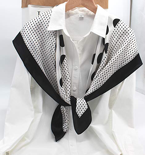 ANDANTINO 100% Mulberry Silk Scarf -Women 35" Square Hair Wraps-Gift Packed - color: Black&ivory Polka Dots