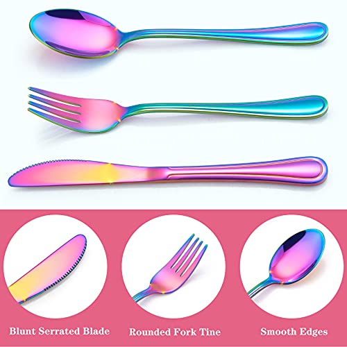 LIANYU 12 PCS Rainbow Kids Silverware Set, Stainless Steel Toddler Utensil - color: Rainbow
