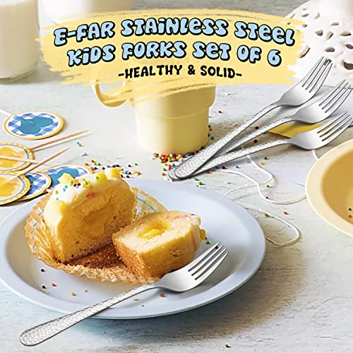 E-far Stainless Steel Kids Forks, 6PCS for Toddler Preschooler Children - size: Fork x 6, style: Hammered