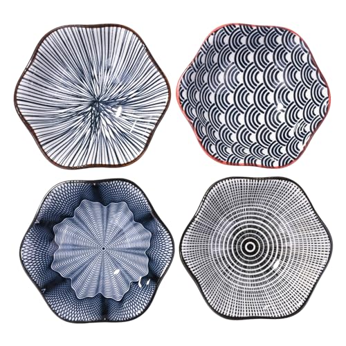 Porcelain Soy Sauce Dish Set of 4, 4.1'' Black Ceramic Small Dipping Bowls