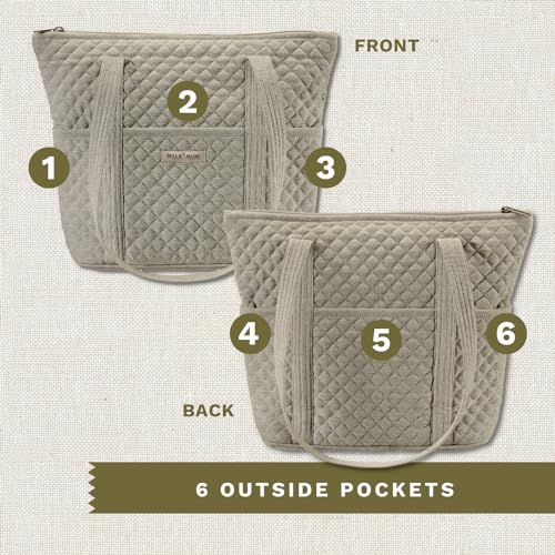 Bella Taylor Stride Tote, Quilted Shoulder Bag for Women - color: Khaki Chambray