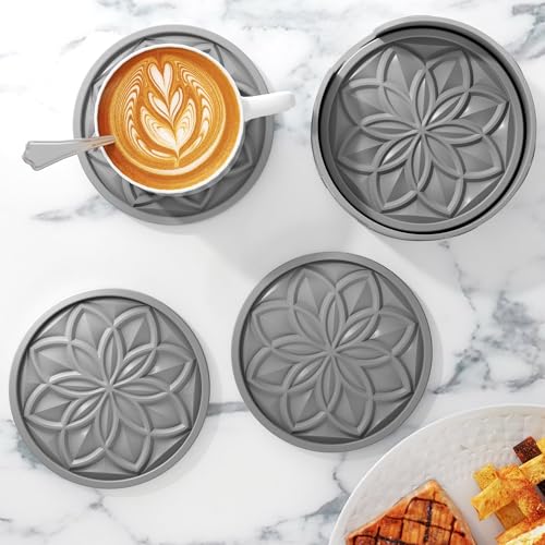 HFHOME Silicone Coasters Set, 4 Pcs Drink Coasters for Coffee Table, Bar Tabletop Protection - Dark Gray - color: Dark Gray - 4pcs