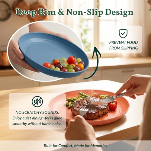 Homienly 10 inch Wheat Straw Dinner Plates Set of 8 - Alternative to Plastic, Microwave & Dishwasher Safe, Unbreakable Kids Plates with 4 Colors (Classic Bright) - color: Classic Bright, size: 10 Inch