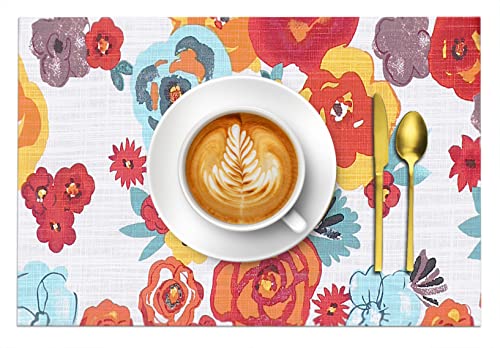 Ruvanti Placemats Set of 6, 100% Cotton Place Mats of 13"x19", Multi Flower - color: Multi Flower