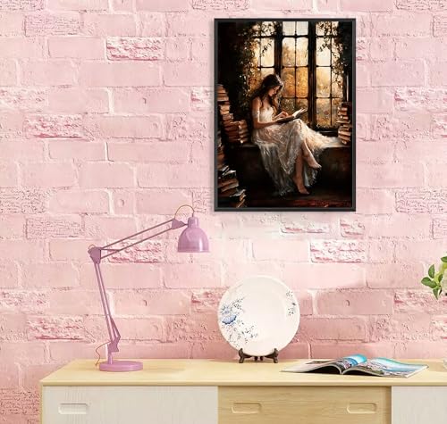 uoyien Victorian Girls Reading Canvas Wall Art, 16x24in, Black Framed - color: Brown, size: 16x24in Black Metal Framed
