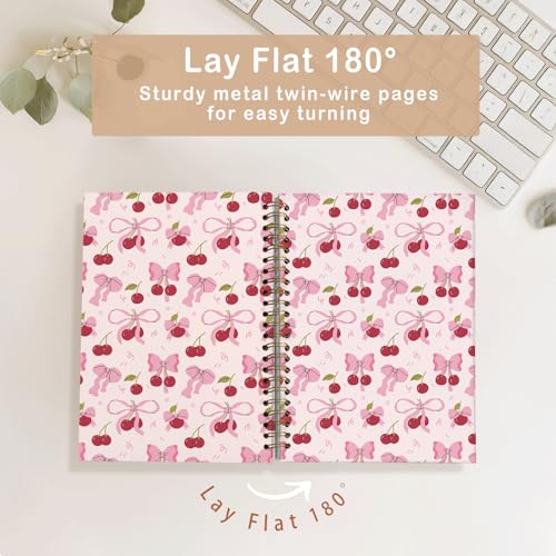 Coquette Cherry Spiral Notebook for Women,Pink Bow School Journal - color: Cherry - Pink bow 1