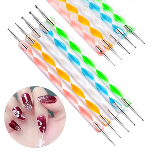 Nail Dotting Tools Kit - 10 Pcs, 5 Double-end Tools, 5 Nail Liner Brushes - color: c-10pcs
