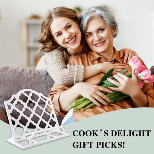 JOGREFUL Cast Iron Cookbook Stand, Kitchen Recipe Holder Trellis White - color: White, size: Quatrefoil Trellis