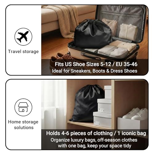 Q&J Fabric Co. 6 Pack Satin Dust Bags for Handbags & Purses - Drawstring Storage Bags for Shoes, Boots, Wallets, Travel Organizer Pouches, Soft Polyester Protector Covers (19.7''x23.6", Black) - color: Black, size: 19.7"x23.6"