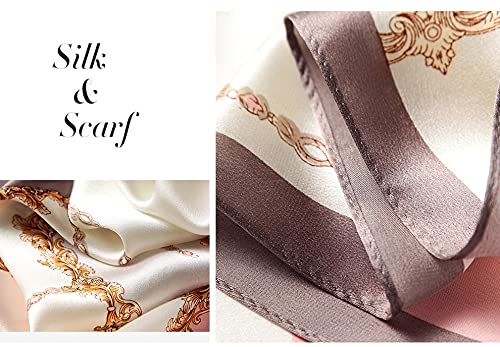 ANDANTINO 100% Silk Long Scarf-Women Large Oblong Shawls with Gift Packed - color: Chains-pink&gray