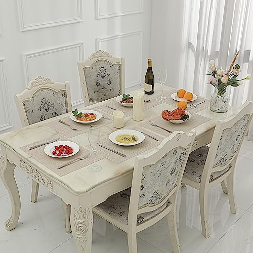 Leetaltree Woven Vinyl Beige Placemats Set of 16, Linen Look & Easy to Clean - color: Beige, size: Set of 16