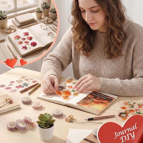 Clear PET 20 Sheets 173 Pcs Sticker Book, Fiery Sunset Botanical Floral Ephemera, Red Rose Stickers, Orange Tulip Embellishments, Seamless Junk Journaling Supplies - style: Fiery Garden