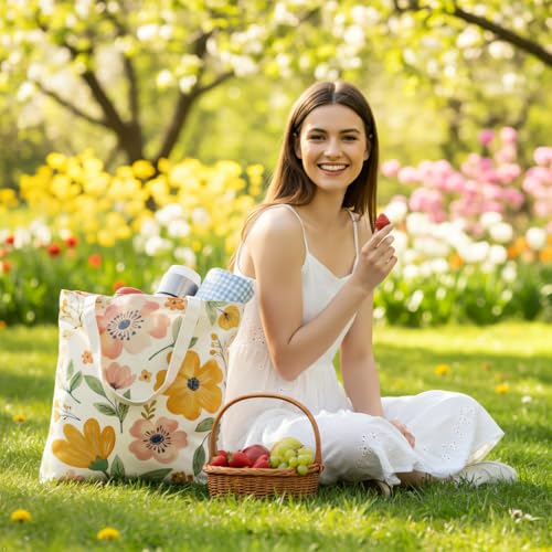 Louise Maelys Floral Canvas Tote Bag For Women with Inner Zipper Pocket - style: Vintage Flower