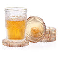 JUXYES Set of 5 Heat-Resistant Clear Glass Coaster for Hot and Cold Drinks - color: Amber, size: 5 Pack