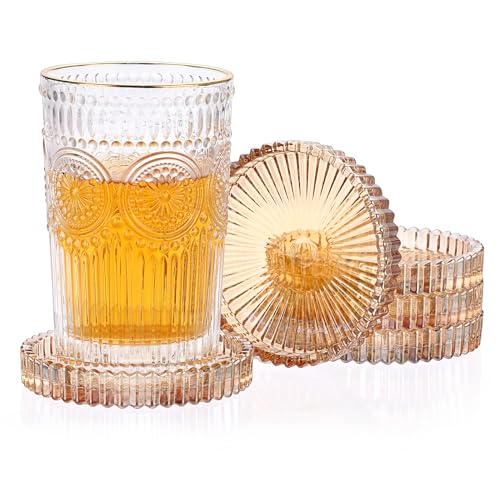 JUXYES Set of 5 Heat-Resistant Clear Glass Coaster for Hot and Cold Drinks - color: Amber, size: 5 Pack