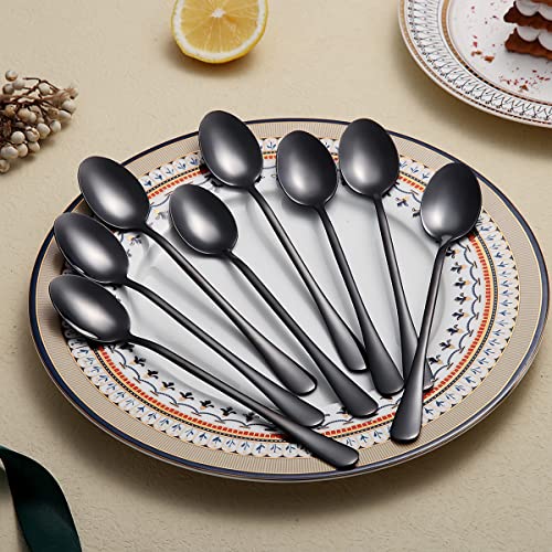 Premium Stainless Steel Coffee and Tea Spoons - Long Handle Set of 8 (Black) - color: 2. Black-8 Piece