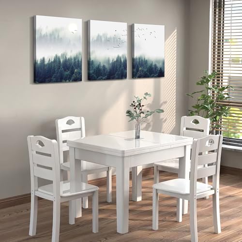 3 Piece Canvas Wall Art for Living Room Wall Decorations for Bedroom Office Wall decor Foggy forest Trees Landscape painting Stretched and Framed Ready to Hang pictures Home Decor 12"x16"x3 Panels - color: The Fog Forest, size: 12x16inches*3pcs