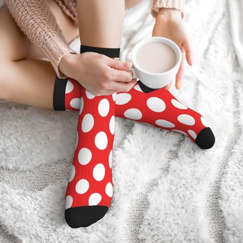 Crew Athletic Socks Funny Crazy Casual Sports Novelty Dress Socks for Women Men Running Hiking - color: Polka Dots White Red
