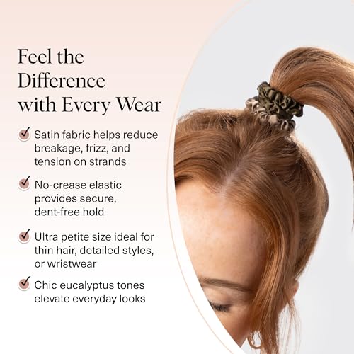 Kitsch Ultra-Petite Satin Scrunchies for Women - Eucalyptus, 6pcs - color: Eucalyptus