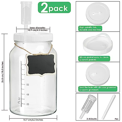 Qianfenie 1 Gallon Fermentation Jar with 3 Airlocks & 2 Screw Lids, 2 Pack