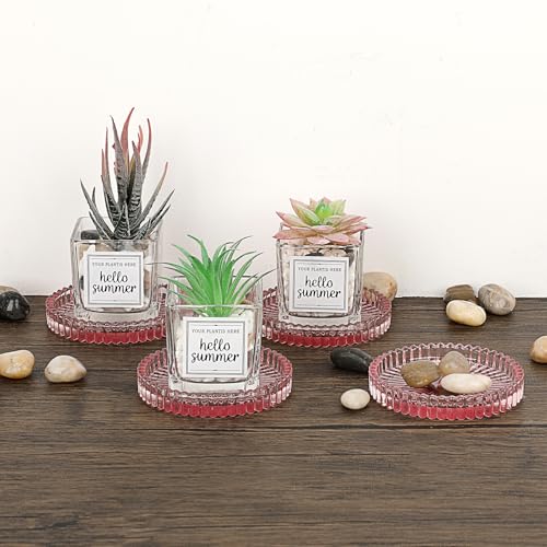 JUXYES Set of 5 Heat-Resistant Clear Glass Coaster for Hot and Cold Drinks - color: Pink, size: 5 Pack