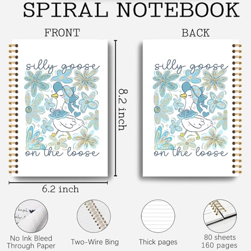 Guymn Blue Boho Floral Goose Notebook, Glitter Cute Goose Journal for Kids Girls, Geese Animal Lover Gifts Hardcover Spiral Notebooks Journals 5.5x8.3 Inch - color: Section 17