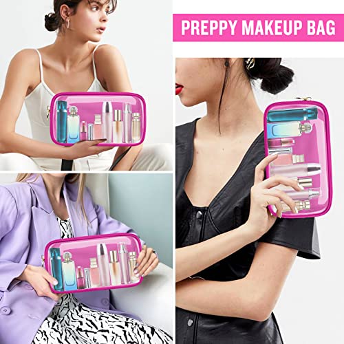 Small Clear Travel Makeup Organizer Bag for Purse, Preppy Makeup Bag Cute Cosmetic Zipper Pouch Purse, Transparent PVC & Nylon Waterproof Toiletry Storage Clutch Coin Pouch for Women Girls(Hot Pink) - color: Hot Pink-Clear, size: Small