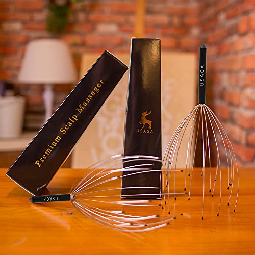 USAGA 20 Fingers Head Massager Scalp Massager Head Scratcher Extendable Back Scratcher for Head Body Relaxing (Black)
