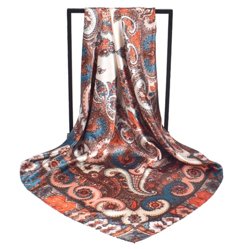 35 Inches Silk Head Scarf-Satin Hair Scarves Silk Bandana Scarf Headscarf for Women's Fashion Scarves - color: Cashews With Buddha-white