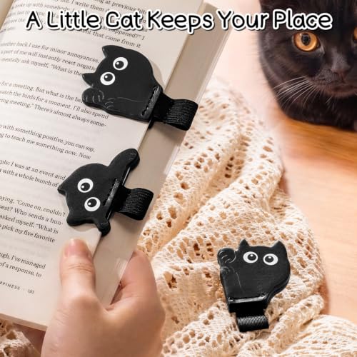 2-Pack Black Cat Magnetic Bookmarks, PU Faux Leather