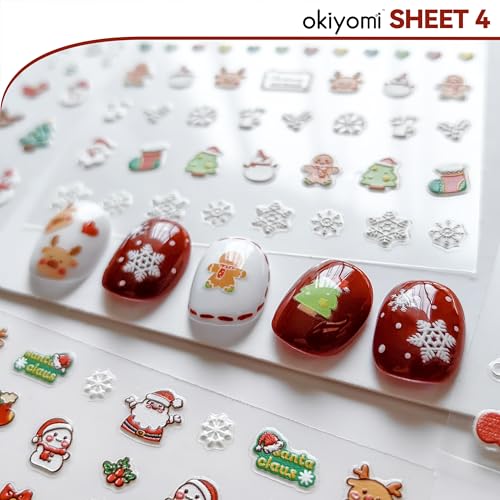 Okiyomi Christmas Nail Stickers for Kids, 3D Glow in the Dark, 4 Sheets - color: 5d Christmas
