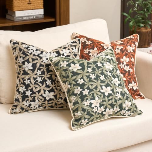 Aeckself Neutral Floral Pillow Cover 20 x 20 Inch, Vintage Chenille Square Throw Pillow Cover Soft Home Decorative Farmhouse Accent Couch Pillow Cover for Living Room Bedroom, Green - color: Green, size: 20" x 20" (Pack of 1)