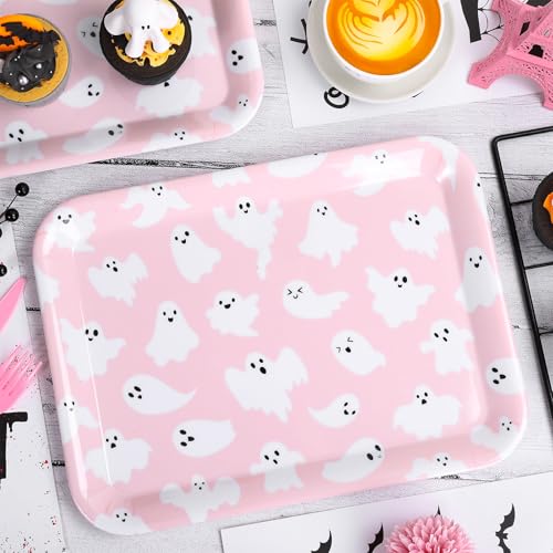 JarThenaAMCS 3Pcs Halloween Serving Trays Pink Ghost Platter Cute Ghost Reusable Serving Dishes for Birthday Baby Shower Party Sharing Snacks Fruit Dessert, 13 x 10 Inch - style: Pink Ghost