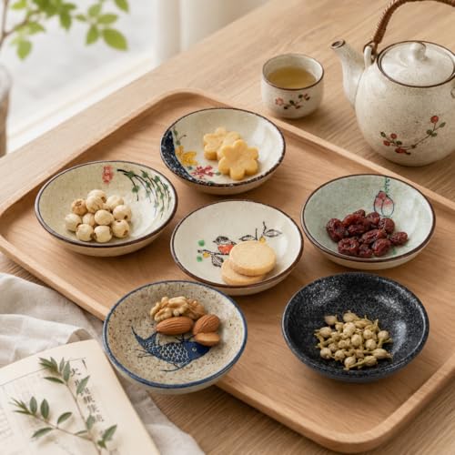 clothmile 4 Inch 6 Pieces Japanese Retro Sauce Dishes Japanese Ceramic Side Bowl Sauce Dishes Asian Chinese Side Dishes Dishes for Sushi Sauce Snack Pinch - color: Japanese Style-1, size: 4 Inch