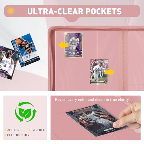 Trading Card Binder 9 Pocket, 360 Pockets Card Collection Binder - color: Pink