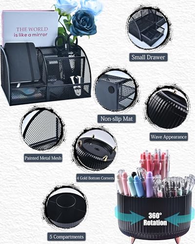 LXEVIHK Black Desk Accessories 21-Piece Office Supplies Gift Set - color: black