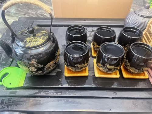 Gift Set Japanese Tea Set, Asian Black Glazed Ceramic Tea Set - Contains 1 Teapot, 1 Tea Strainer and 6 Teacups. Ideal for Home, Outdoor, Office (Black2) - color: Black2