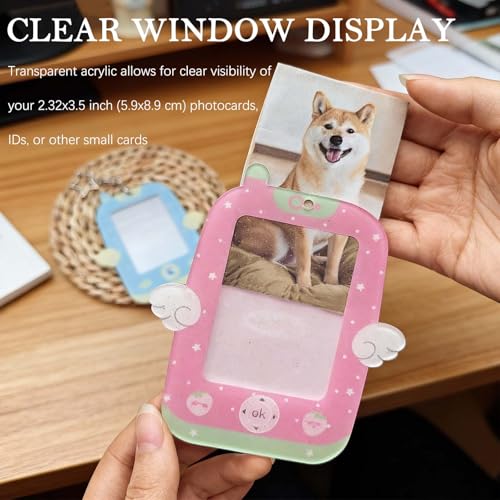 Wing-Shaped Photocard Holder Keychain -2 Pack Clear Acrylic Protective Sleeves for 2.32x3.5 Inch Photos and ID Cards - color: White,pink