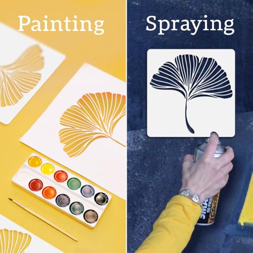 9Pcs Ginkgo Leaf Wall Stencil Templates Reusable Plastic Large Medium Small Botanical Leaf Stencils for Painting on Wood Wall Floor Tile Fabric Glass Furniture DIY Home Decor Template - style: Ginkgo Leaf B